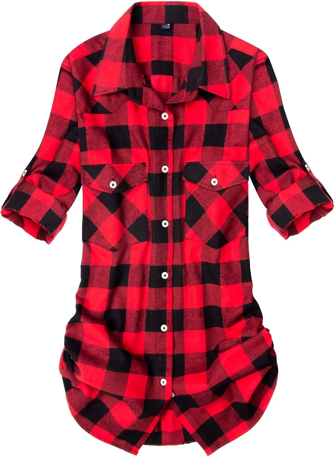 Alimens & Gentle Womens Plaid Flannel Shirts Long Sleeve Roll Up Casual Button Down Shirt