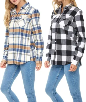 Andrew Scott Women's Classic-Fit Long-Sleeve Lightweight Plaid Flannel Shirt -Multi Packs/Colors