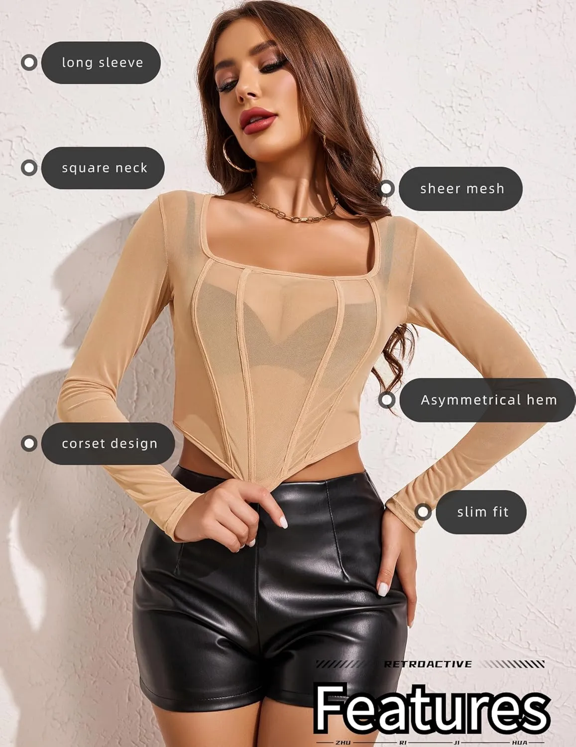 Avidlove Mesh Top Women Long Sleeve Y2K Mesh Shirt Sexy Square Neck Tops Sheer Tops See Through Blouse Shirt