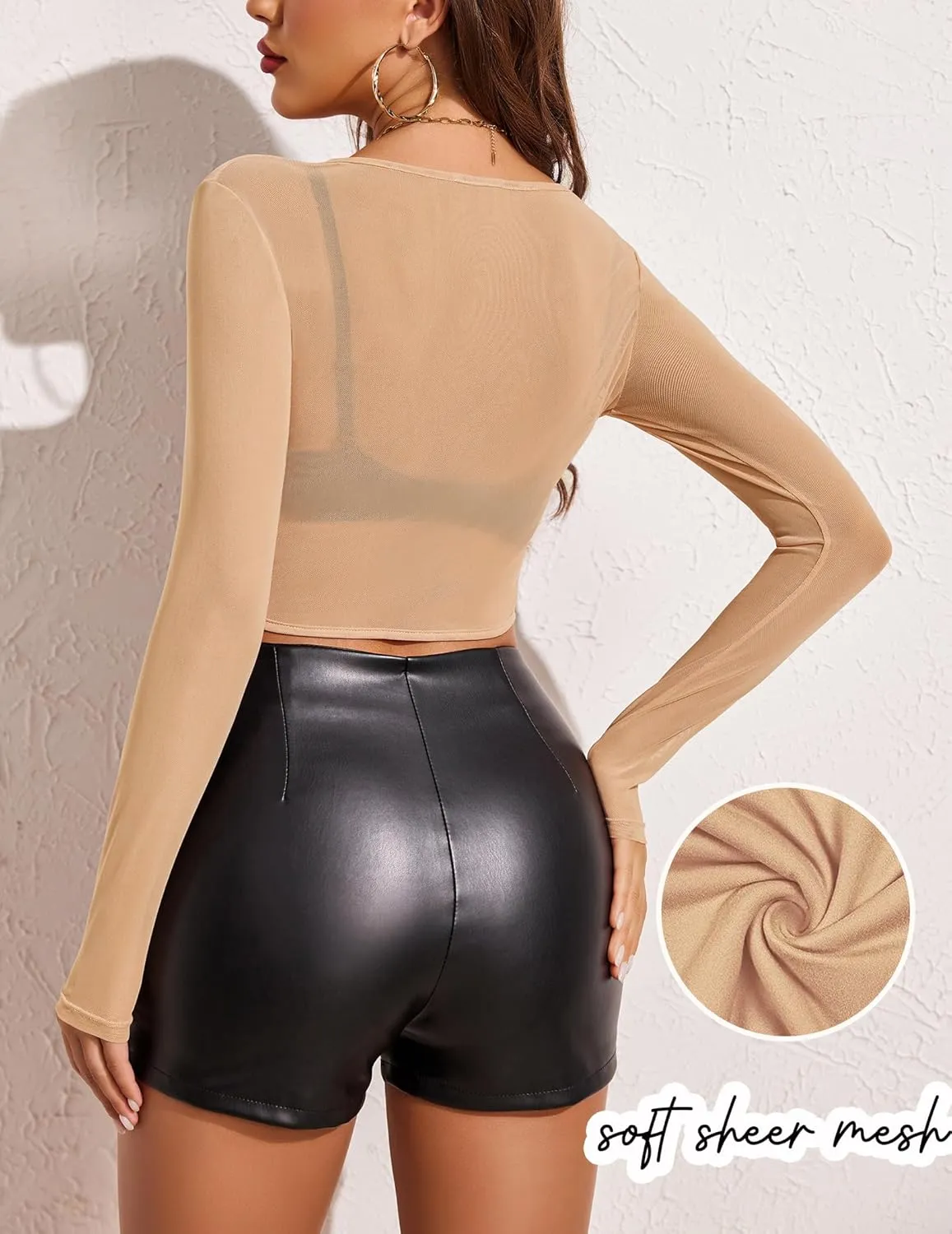Avidlove Mesh Top Women Long Sleeve Y2K Mesh Shirt Sexy Square Neck Tops Sheer Tops See Through Blouse Shirt