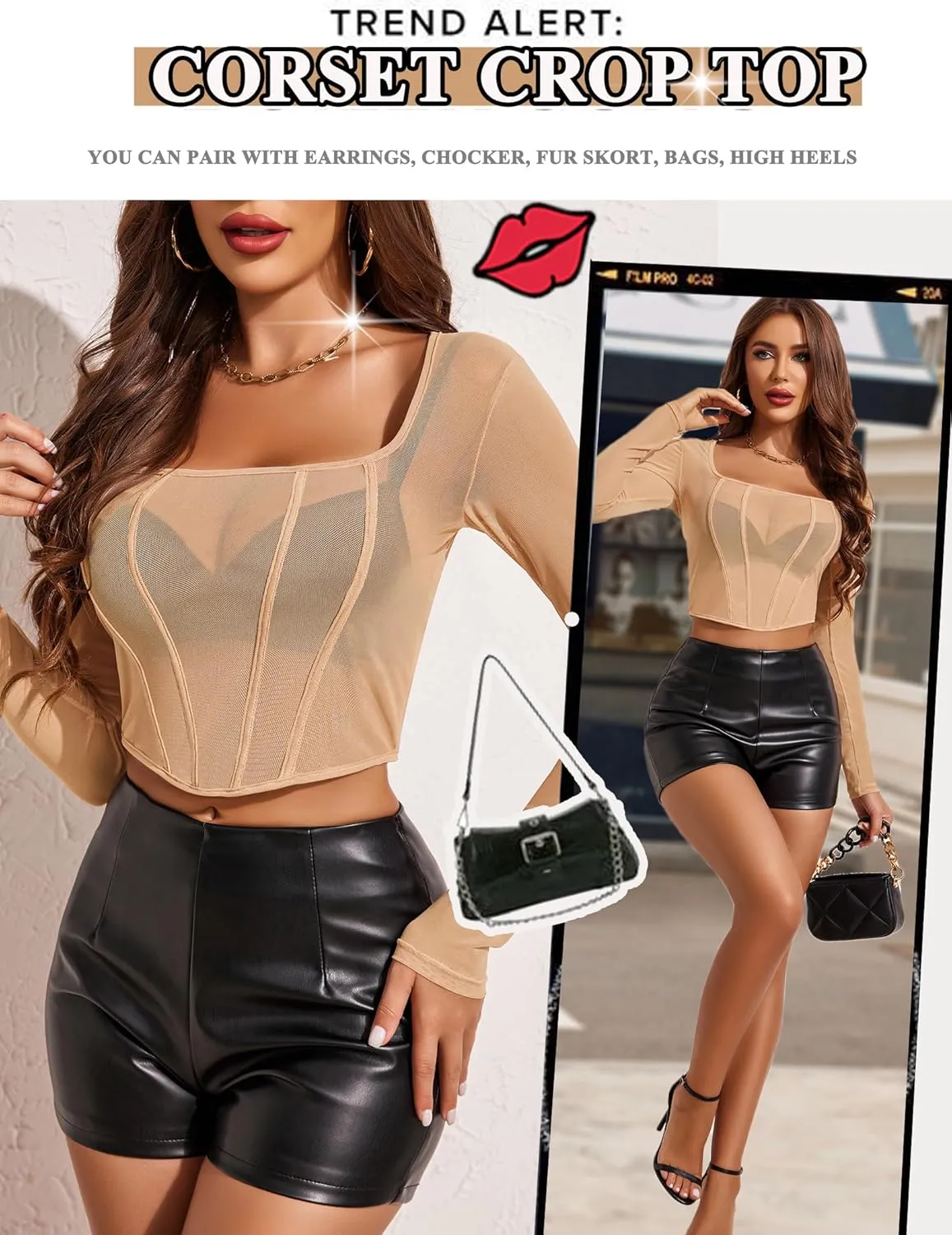 Avidlove Mesh Top Women Long Sleeve Y2K Mesh Shirt Sexy Square Neck Tops Sheer Tops See Through Blouse Shirt