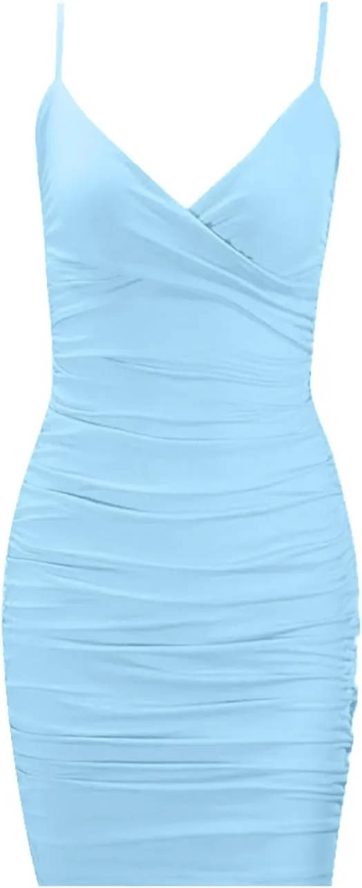 Cut Out Bodycon Dress for Women Deep V Neck Tie Front Ruffle Hem Sexy Mini Dress Clubwear Summer Party Dresses