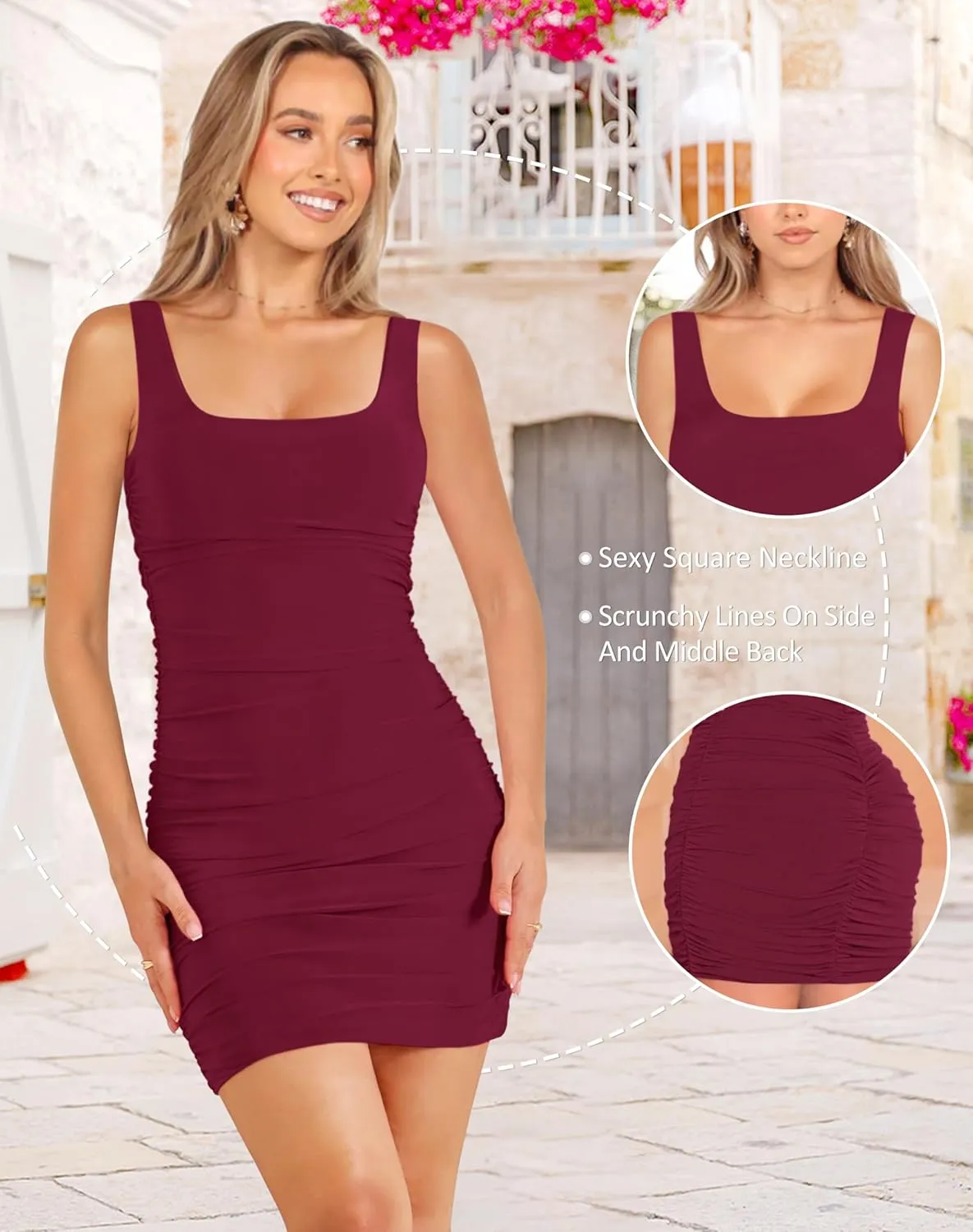 Ellakoko 2025 Women Spring Summer Sleeveless Dress Sexy Mini Bodycon Square Neck Prom Party Cocktail Graduation Dress
