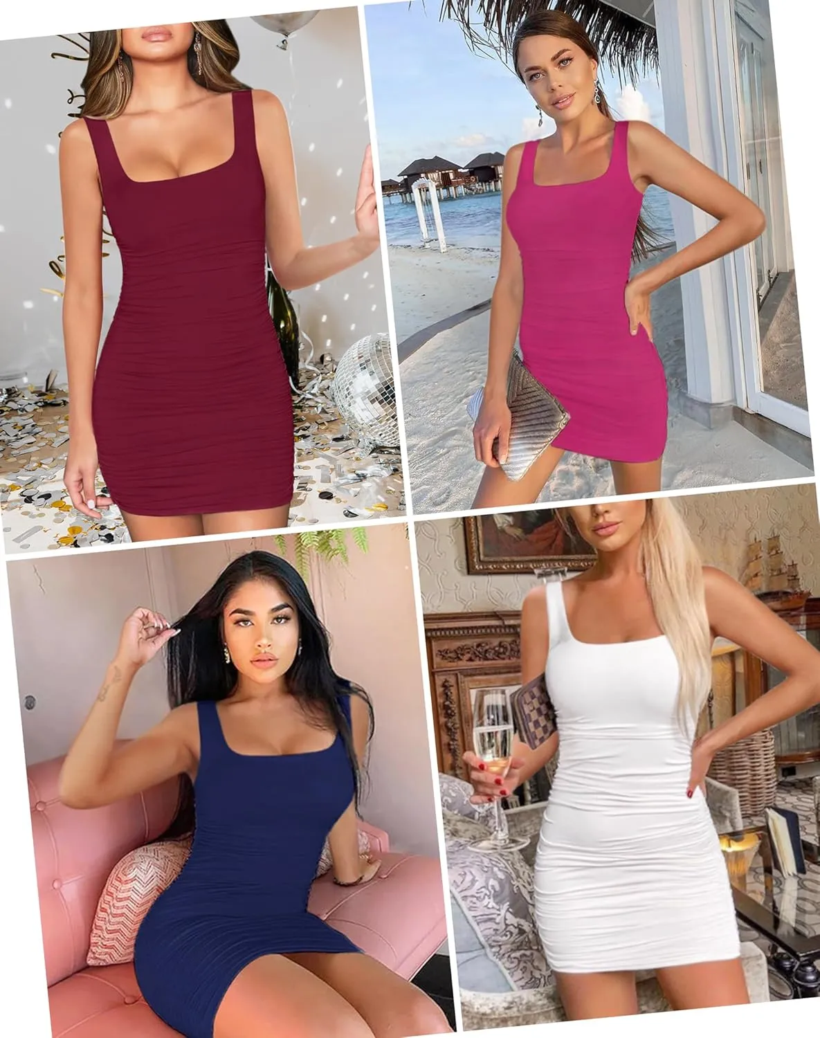 Ellakoko 2025 Women Spring Summer Sleeveless Dress Sexy Mini Bodycon Square Neck Prom Party Cocktail Graduation Dress