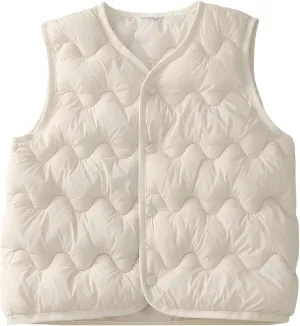 Happy Cherry Girls Puffer Vest Kids Water Resistant Jacket Sleeveless V-neck Windproof Thin Lightweight Outerwear Gilet