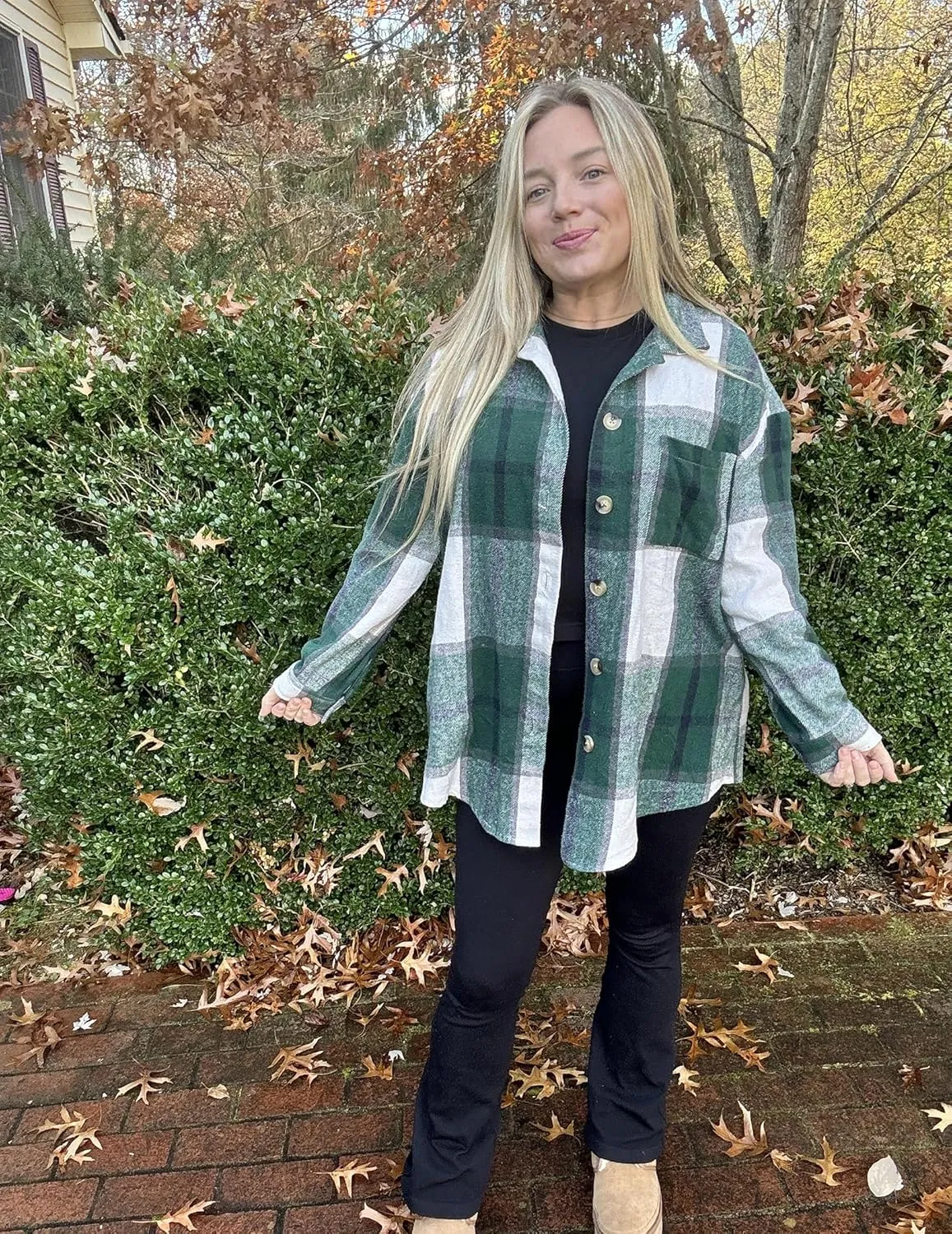 IN'VOLAND Women's Plus Size Plaid Shacket Long Sleeve Button Down Flannel Shirts Casual Jacket Coats