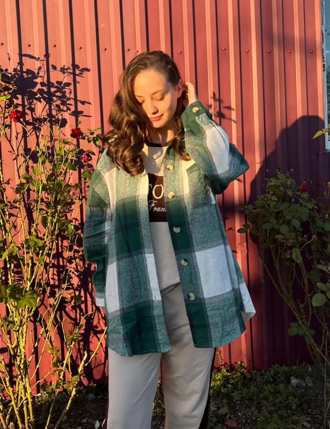IN'VOLAND Women's Plus Size Plaid Shacket Long Sleeve Button Down Flannel Shirts Casual Jacket Coats