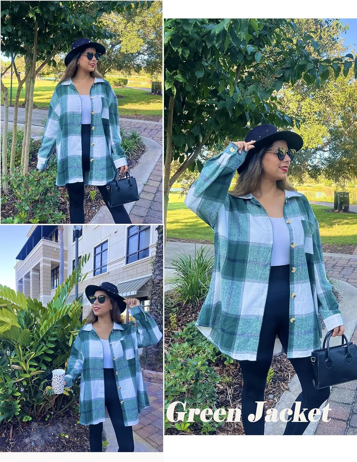 IN'VOLAND Women's Plus Size Plaid Shacket Long Sleeve Button Down Flannel Shirts Casual Jacket Coats