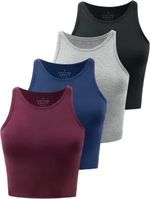 Kole Meego Crop Tops For Women Workout Cropped Tank Top High Neck Camisole Yoga Shirts Athletic Undershirts 4 Pack