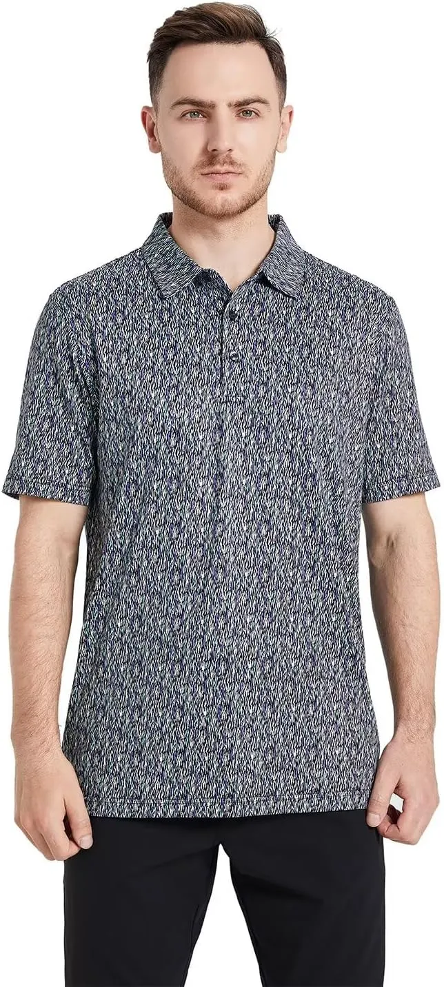 Mens Golf Shirts Short Sleeve Moisture Wicking Dry Fit Print Performance Athletic Casual Golf Polo Shirts for Men