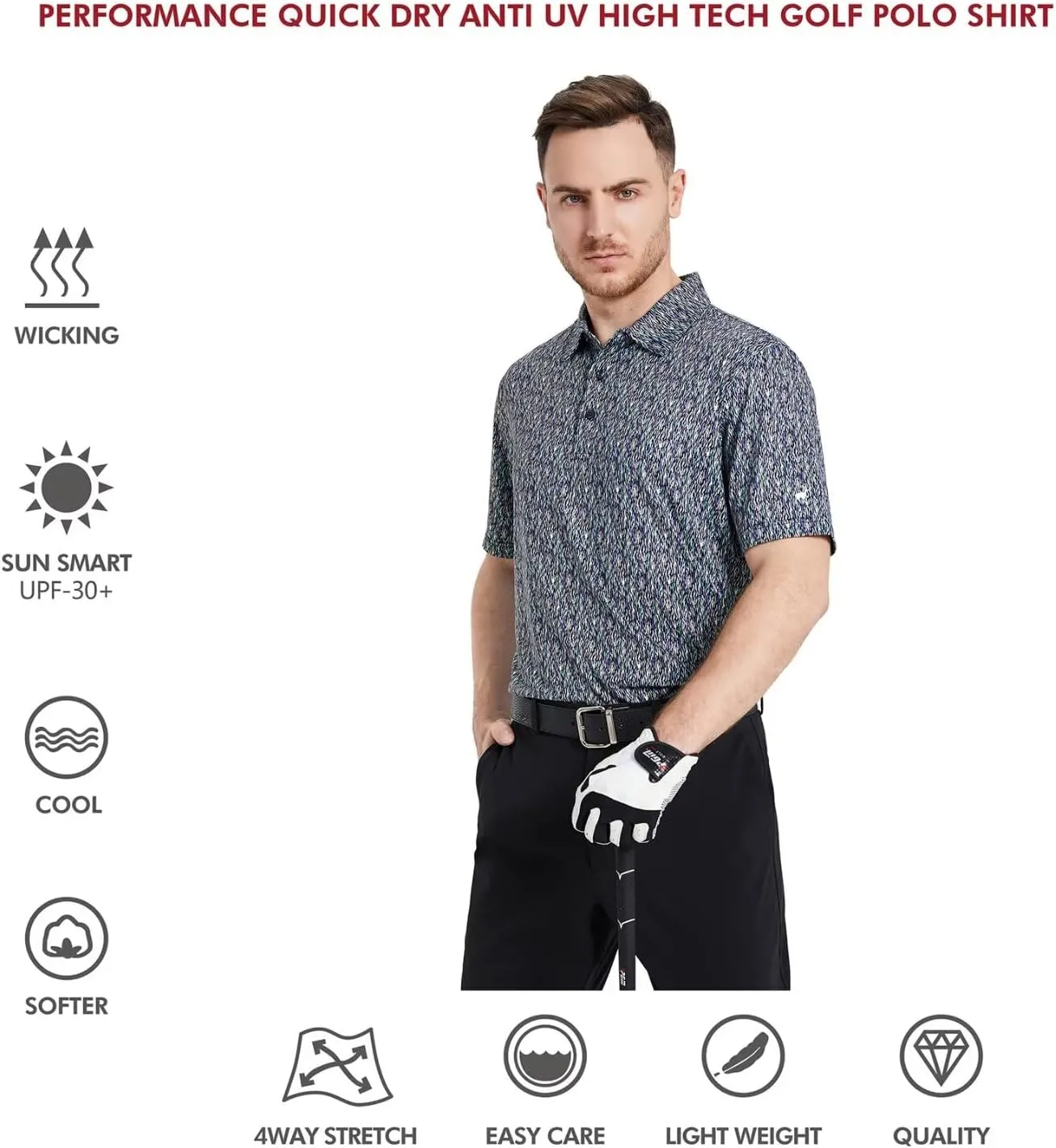 Mens Golf Shirts Short Sleeve Moisture Wicking Dry Fit Print Performance Athletic Casual Golf Polo Shirts for Men