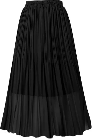 OBBUE Women's Chiffon Pleated Skirts Elastic High Waist A-line Midi Skirts for Casual Party Holiday