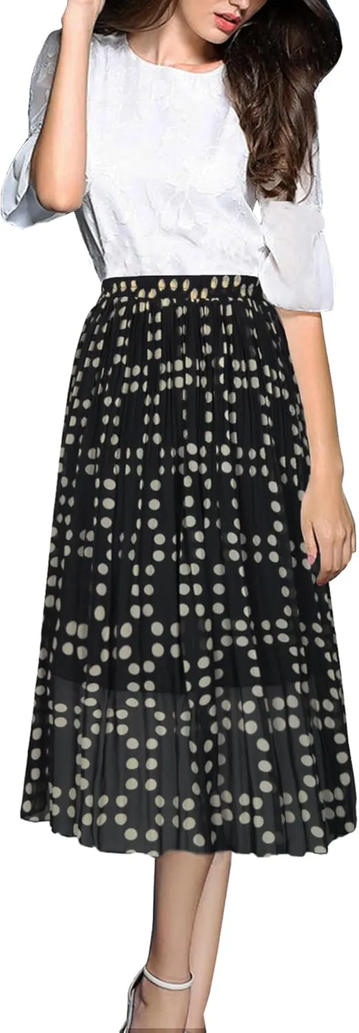 OBBUE Women's Chiffon Pleated Skirts Elastic High Waist A-line Midi Skirts for Casual Party Holiday