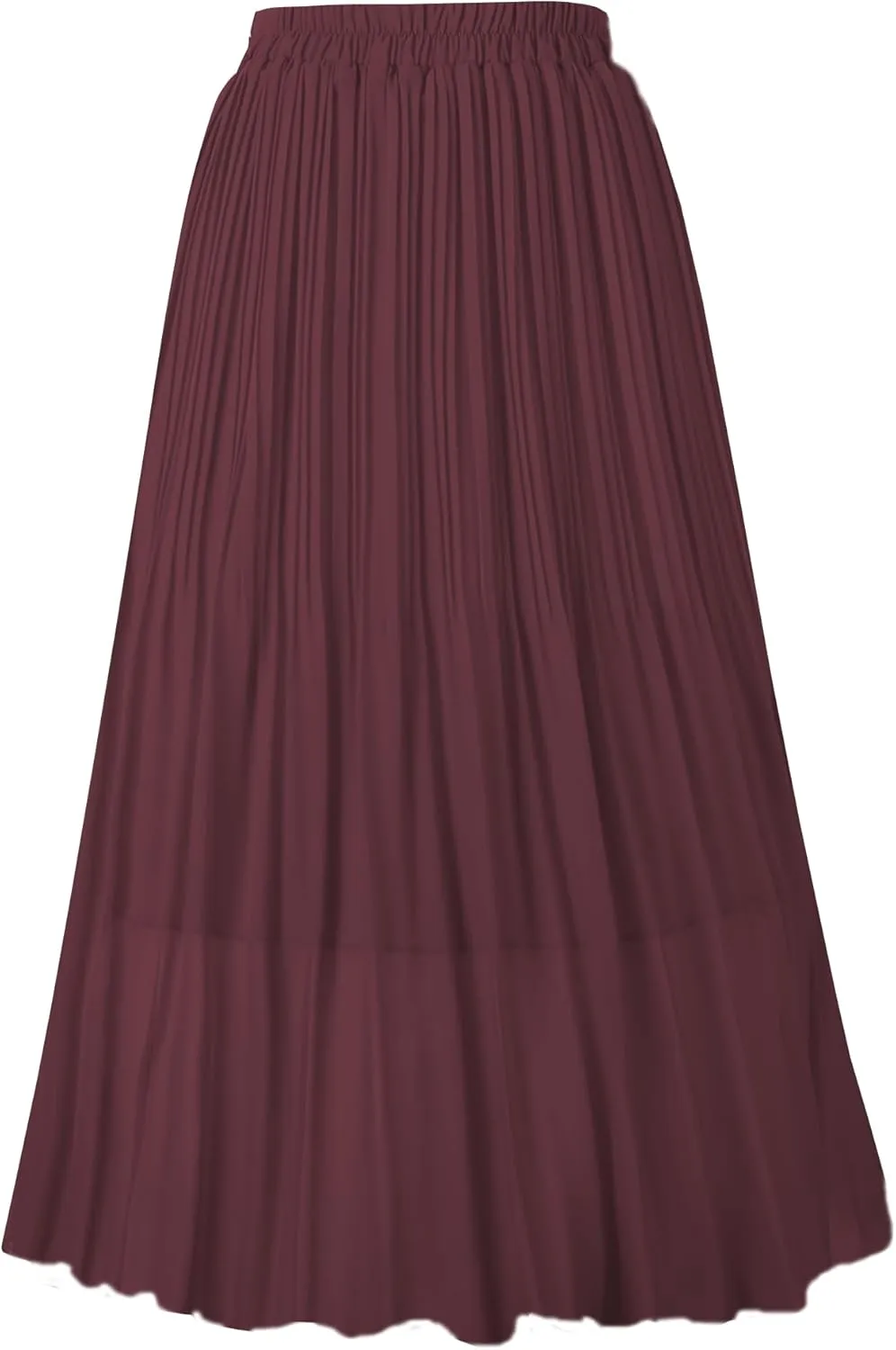 OBBUE Women's Chiffon Pleated Skirts Elastic High Waist A-line Midi Skirts for Casual Party Holiday