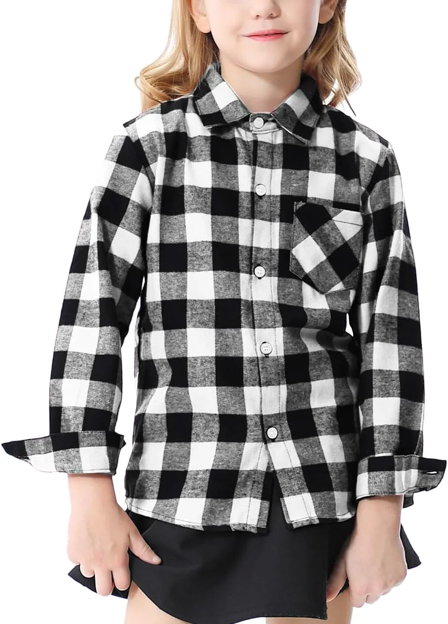 SANGTREE Womens and Girls Long Sleeve Flannel Shirt Casual Button Down Plaid Shirts, 3 Months - Adult 2XL