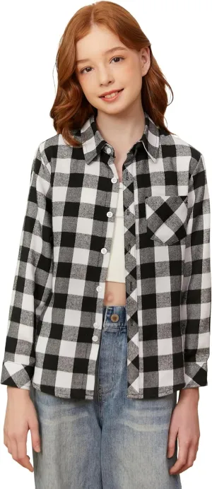 SANGTREE Womens and Girls Long Sleeve Flannel Shirt Casual Button Down Plaid Shirts, 3 Months - Adult 2XL
