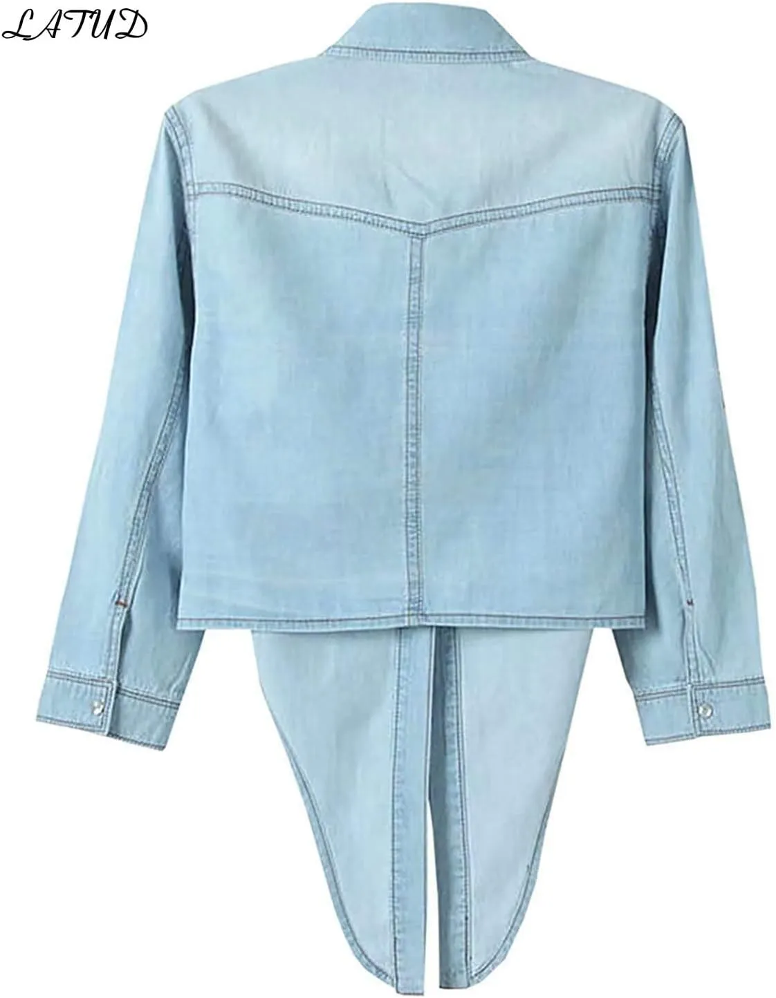 Women's 3/4 Sleeve Crop Top Tie Front Denim Shirt Cardigan