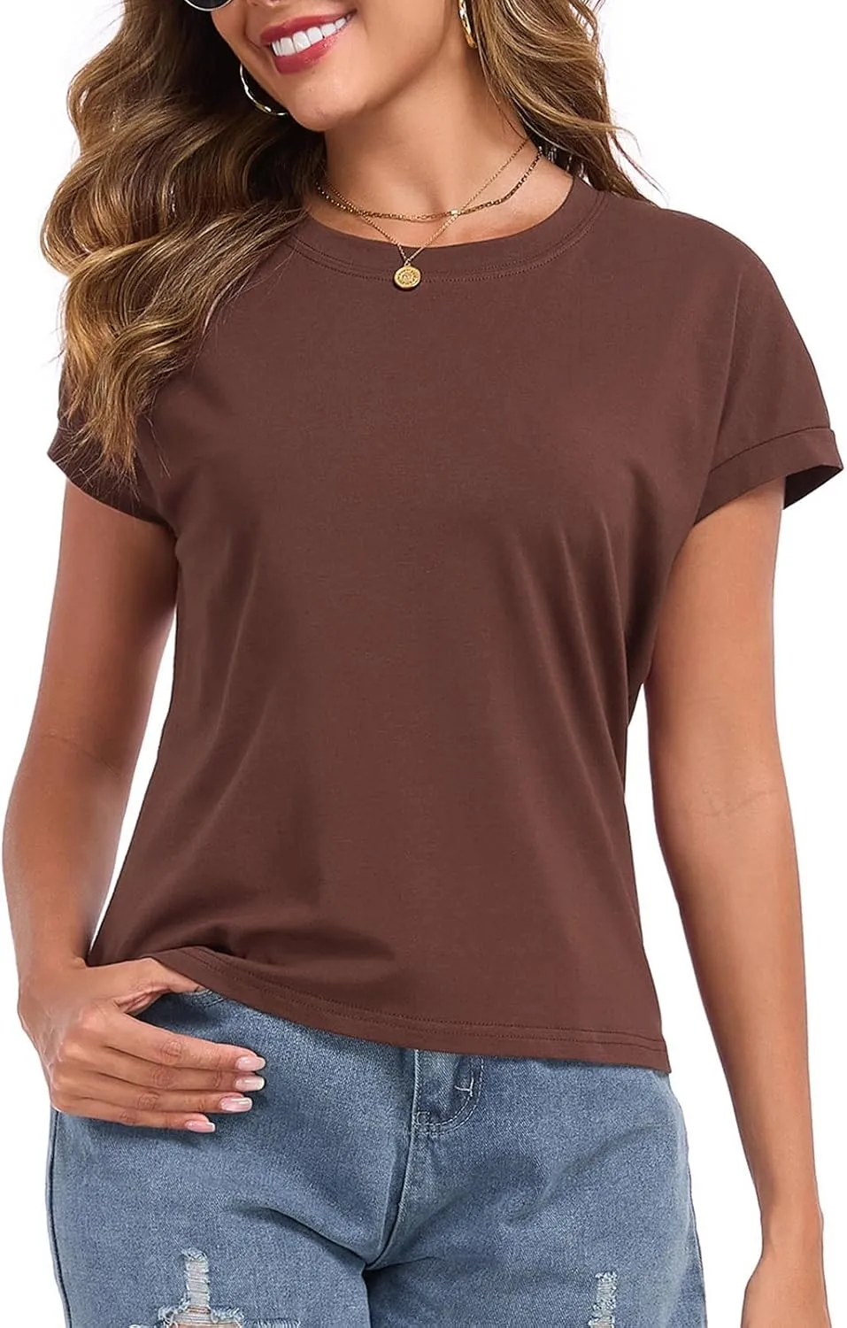 Womens Cap Sleeve Tops Crop T Shirts Summer Casual Loose Fit Short Sleeves Cotton Crewneck Boxy Tee Fashion