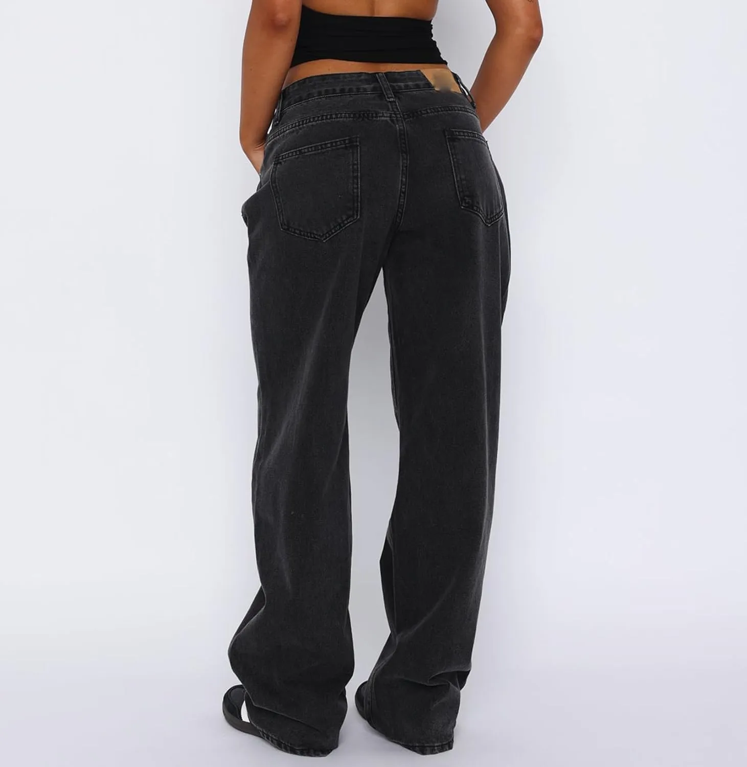 Y2k Low Rise Baggy Jeans Women Loose Fit Boyfriend Straight Wide Leg Jeans Trendy Stretch E-Girl Denim Pants