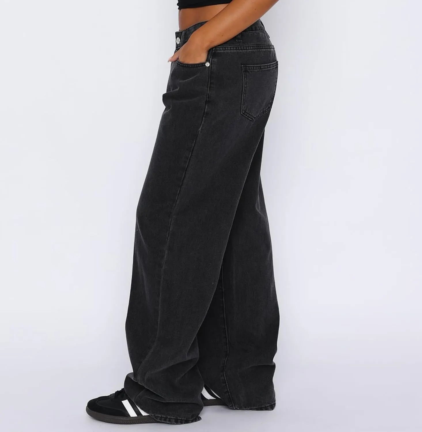 Y2k Low Rise Baggy Jeans Women Loose Fit Boyfriend Straight Wide Leg Jeans Trendy Stretch E-Girl Denim Pants