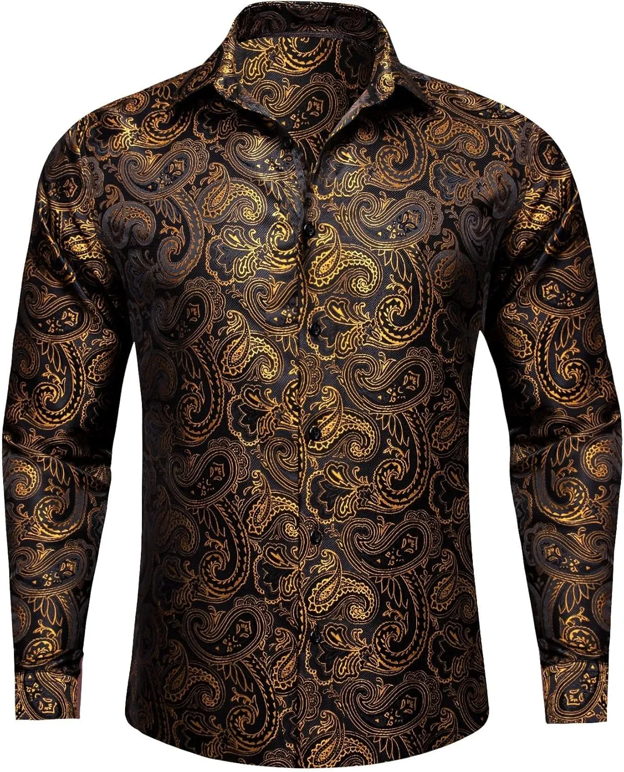 YOHOWA Men's Paisley Shirt Silk Jacquard Dress Long Sleeve Button Down Shirts Casual Mexico Western Disco Party Wedding Prom