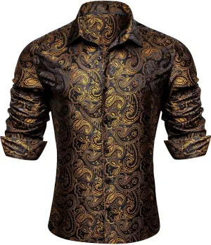 YOHOWA Men's Paisley Shirt Silk Jacquard Dress Long Sleeve Button Down Shirts Casual Mexico Western Disco Party Wedding Prom