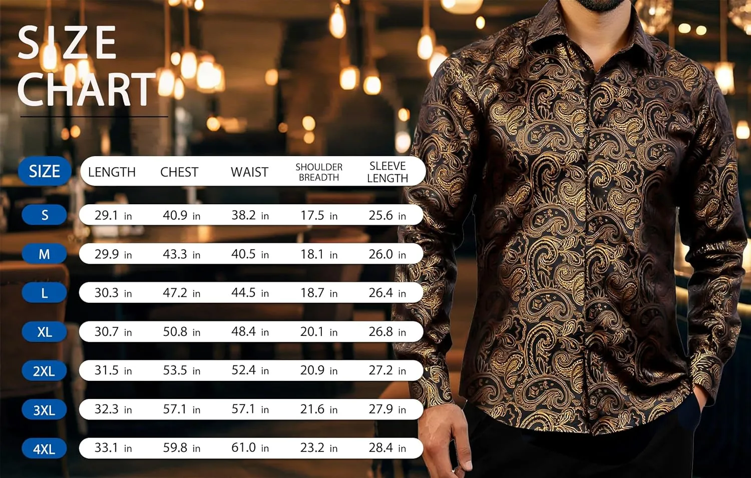 YOHOWA Men's Paisley Shirt Silk Jacquard Dress Long Sleeve Button Down Shirts Casual Mexico Western Disco Party Wedding Prom