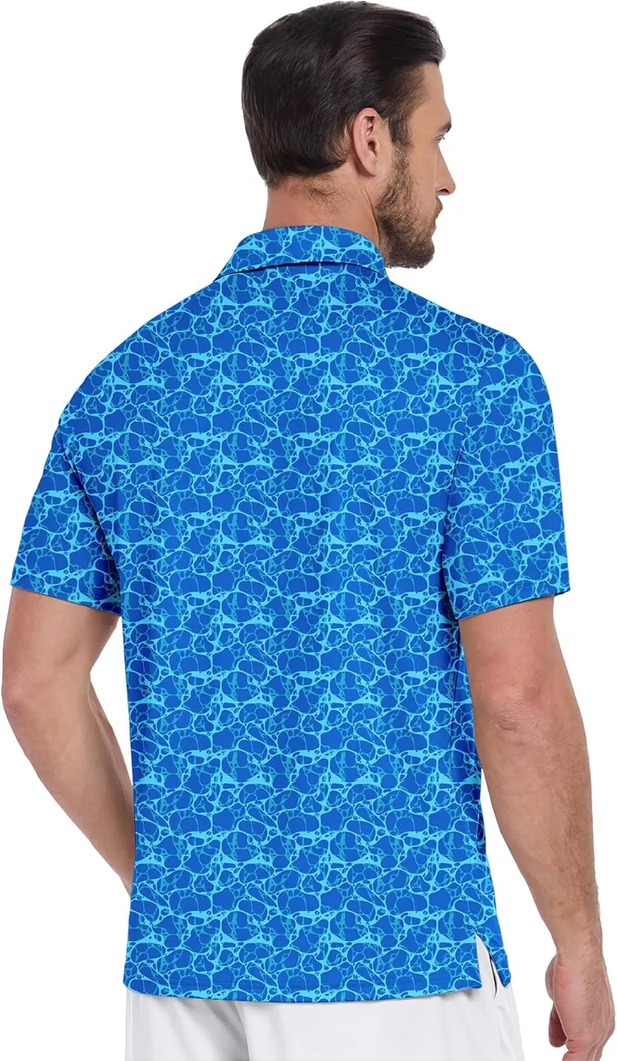 ZITY Mens Print Polo Shirts Short Sleeve Moisture Wicking Shirts for Men Golf Tennis Daily Casual Collared T-Shirt