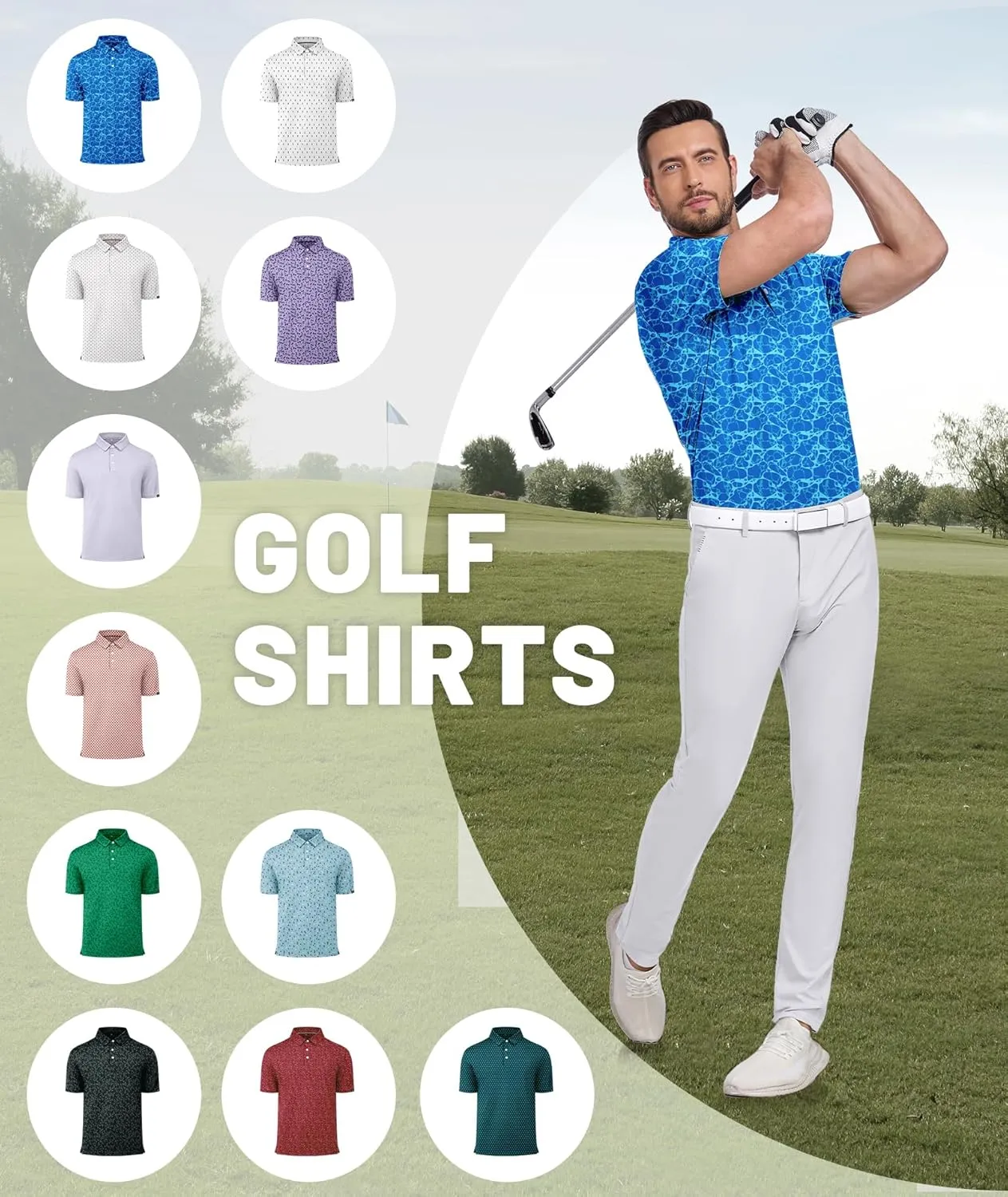 ZITY Mens Print Polo Shirts Short Sleeve Moisture Wicking Shirts for Men Golf Tennis Daily Casual Collared T-Shirt